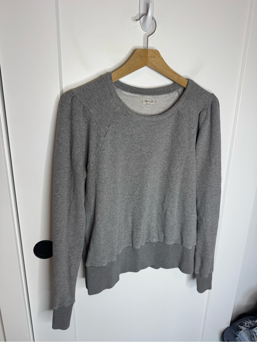 Madewell Puff Shoulder Gray Sweatshirt Pullover Top Size XL